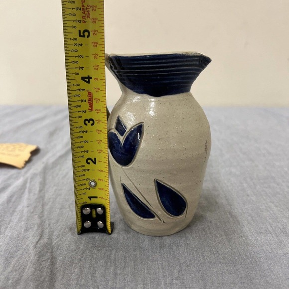 Mini Williamsburg Salt Glaze Stoneware Pitcher Salt Glaze 4.5" Cobalt Blue Grey - Picture 9 of 10